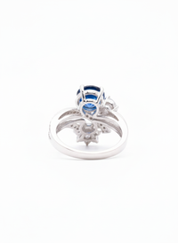 Royal Blue Floral Stud Silver Ring | Zeya Luxe Jewels