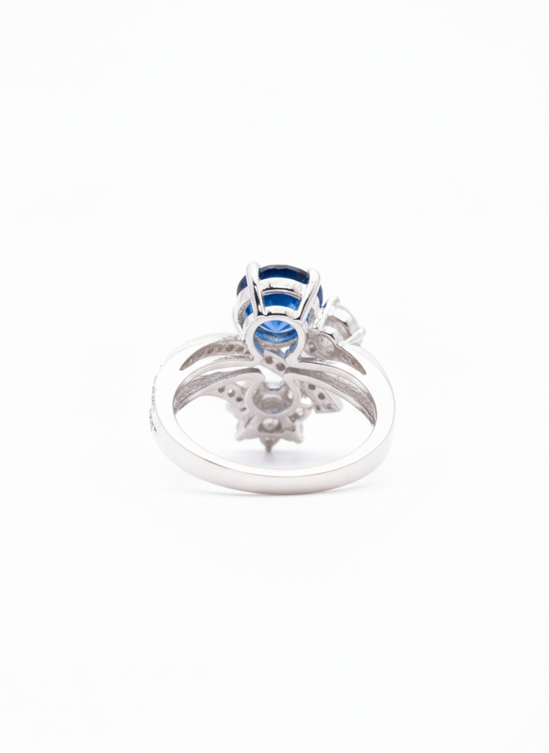 Royal Blue Floral Stud Silver Ring | Zeya Luxe Jewels
