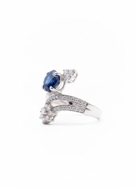 Royal Blue Floral Stud Silver Ring | Zeya Luxe Jewels