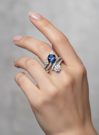 Royal Blue Floral Stud Silver Ring | Zeya Luxe Jewels