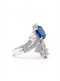 Royal Blue Floral Stud Silver Ring | Zeya Luxe Jewels