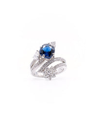 Royal Blue Floral Stud Silver Ring | Zeya Luxe Jewels