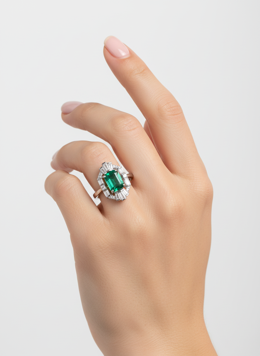 Diamond shapped with emerald