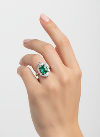 Diamond Shape & Emerald Silver Ring | Zeya Luxe Jewels
