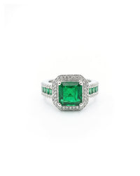 Emerald Stud Gemstone Silver Ring | Zeya Luxe Jewels