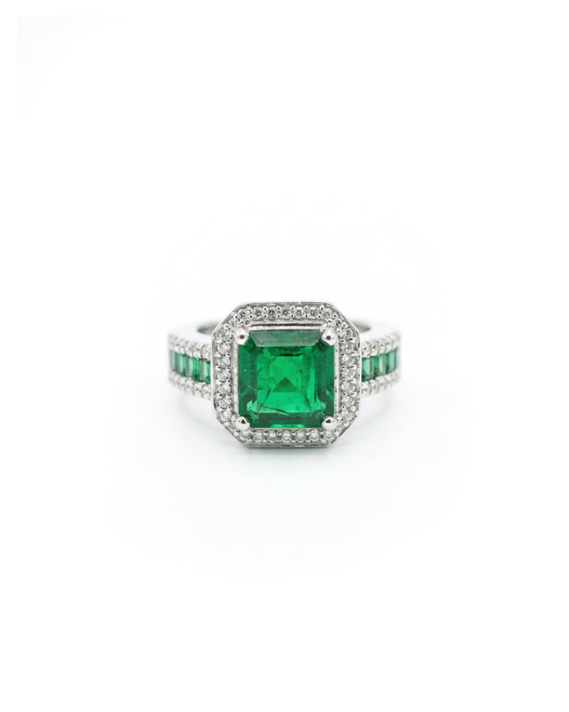 Emerald Stud Gemstone Silver Ring | Zeya Luxe Jewels