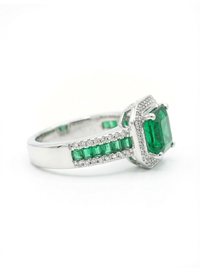 Emerald Stud Gemstone Silver Ring | Zeya Luxe Jewels