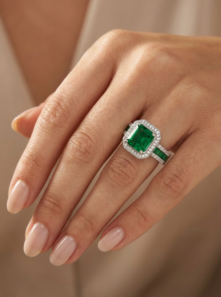 Emerald stud ring