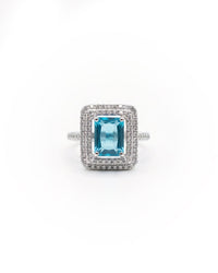 Blue Gemstone Double Line Silver Ring | Zeya Luxe Jewels