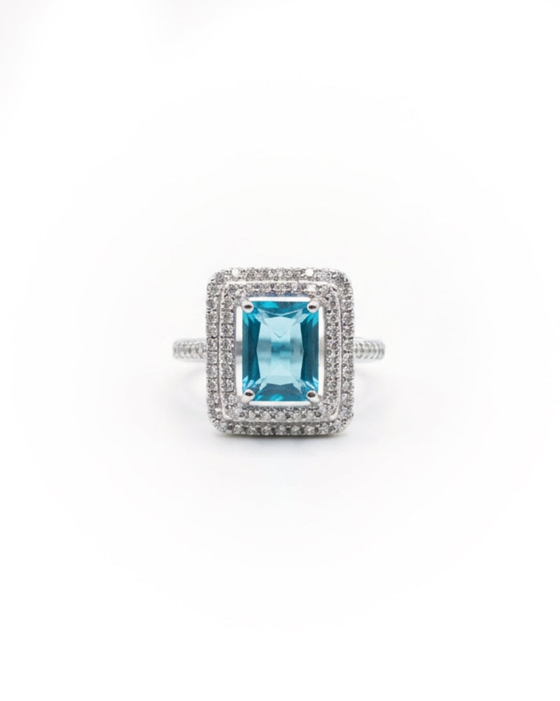 Blue Gemstone Double Line Silver Ring | Zeya Luxe Jewels