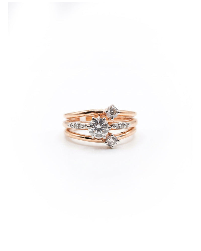 Triple Line Rose Gold Silver Ring | Zeya Luxe Jewels